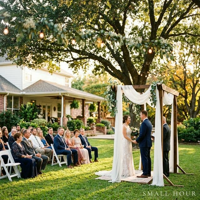 Backyard wedding photography in Keller Texas — intimate home celebration